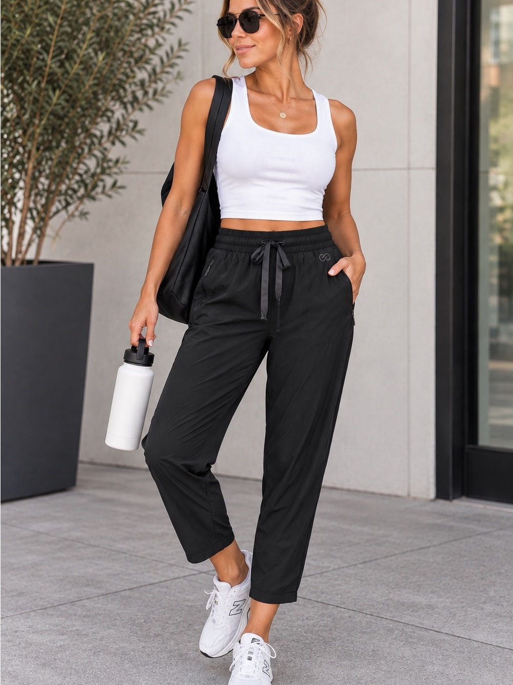 Calia by Carrie Underwood Black Lightweight Cropped Athleisure Track Pants
